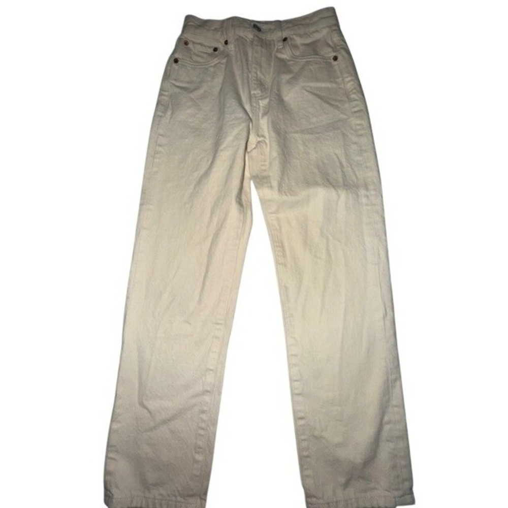 Trave Denim Womens High Rise Straight Leg Jeans Cream Off White Size 26
